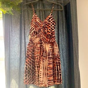 Parker Silk Printed Mini Dress Pink White Ruched | Size S
